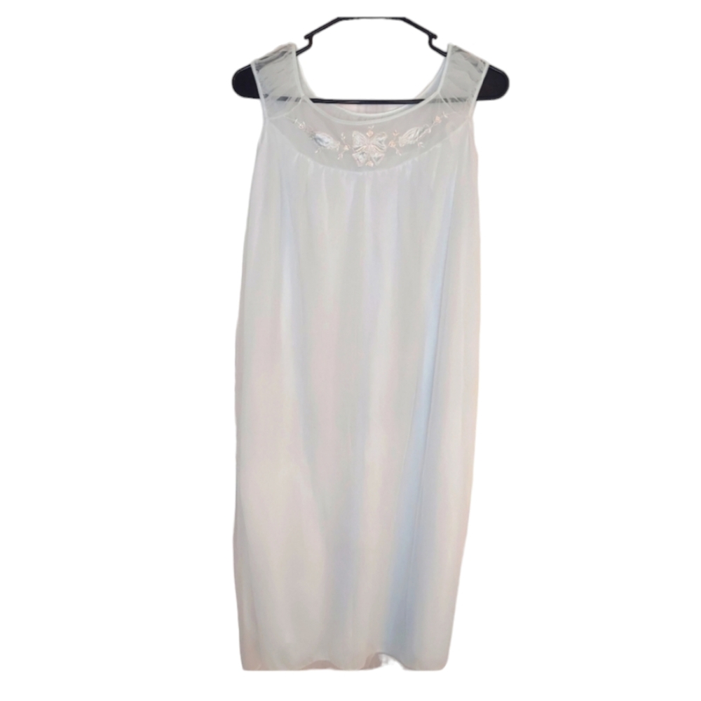 Vintage Radcliffe 1960s Baby Blue Embroidered Sheer Lined Nightgown Size S